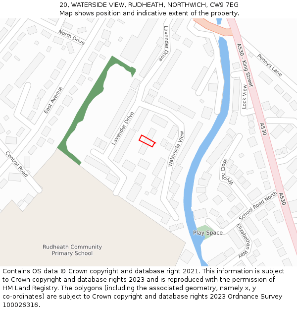 20, WATERSIDE VIEW, RUDHEATH, NORTHWICH, CW9 7EG: Location map and indicative extent of plot