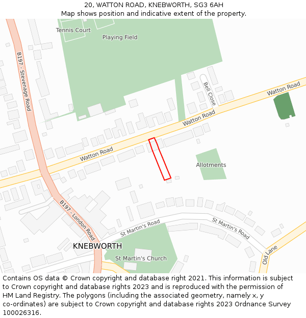 20, WATTON ROAD, KNEBWORTH, SG3 6AH: Location map and indicative extent of plot