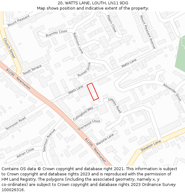 20, WATTS LANE, LOUTH, LN11 9DG: Location map and indicative extent of plot