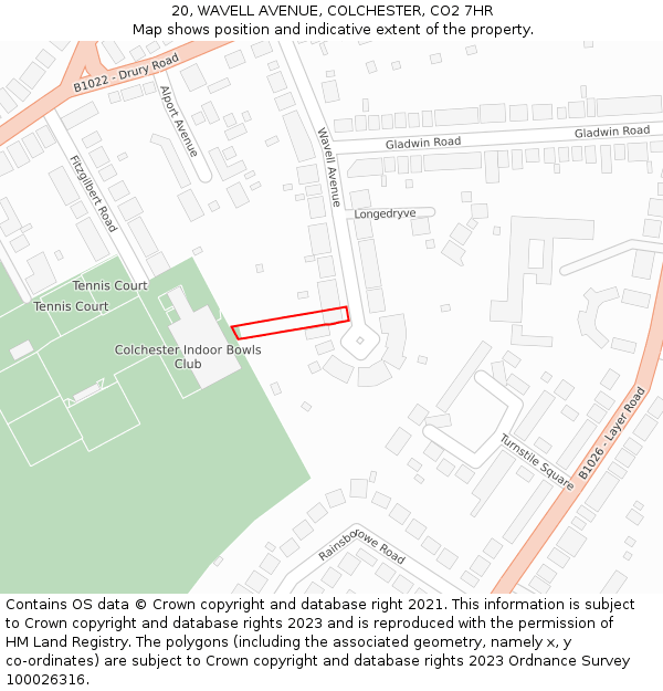 20, WAVELL AVENUE, COLCHESTER, CO2 7HR: Location map and indicative extent of plot