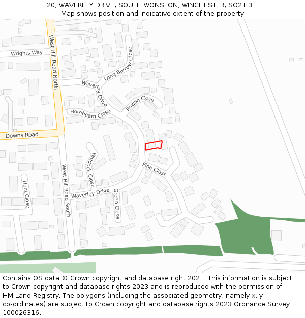 20, WAVERLEY DRIVE, SOUTH WONSTON, WINCHESTER, SO21 3EF: Location map and indicative extent of plot