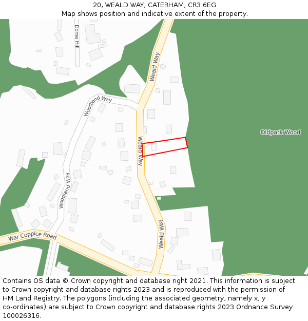 20, WEALD WAY, CATERHAM, CR3 6EG: Location map and indicative extent of plot