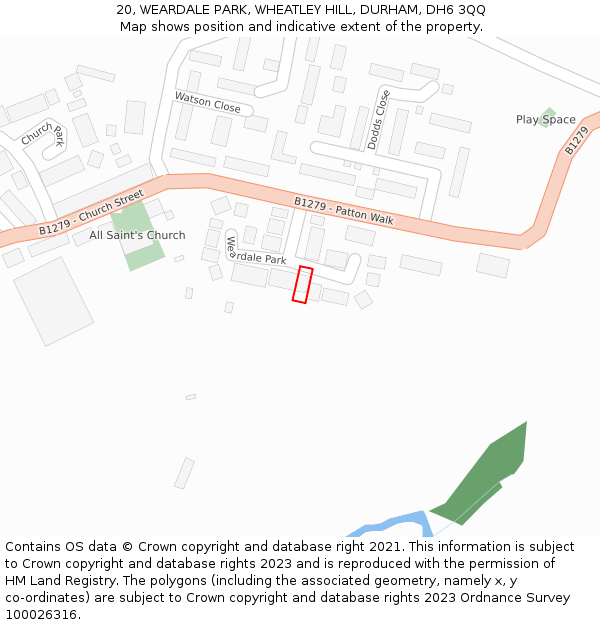 20, WEARDALE PARK, WHEATLEY HILL, DURHAM, DH6 3QQ: Location map and indicative extent of plot