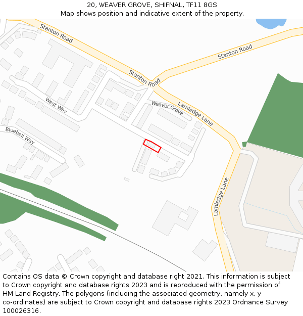20, WEAVER GROVE, SHIFNAL, TF11 8GS: Location map and indicative extent of plot