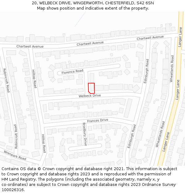 20, WELBECK DRIVE, WINGERWORTH, CHESTERFIELD, S42 6SN: Location map and indicative extent of plot