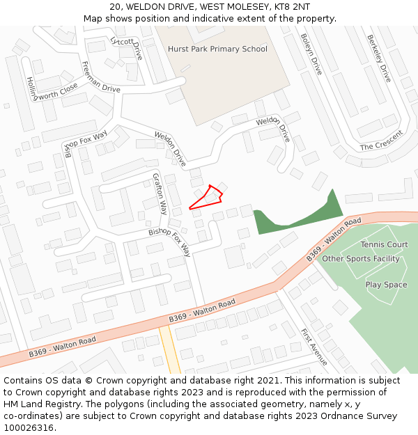 20, WELDON DRIVE, WEST MOLESEY, KT8 2NT: Location map and indicative extent of plot