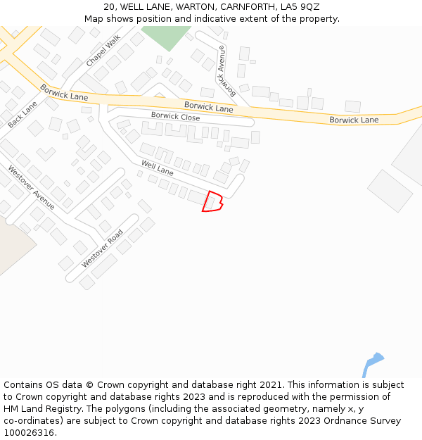 20, WELL LANE, WARTON, CARNFORTH, LA5 9QZ: Location map and indicative extent of plot