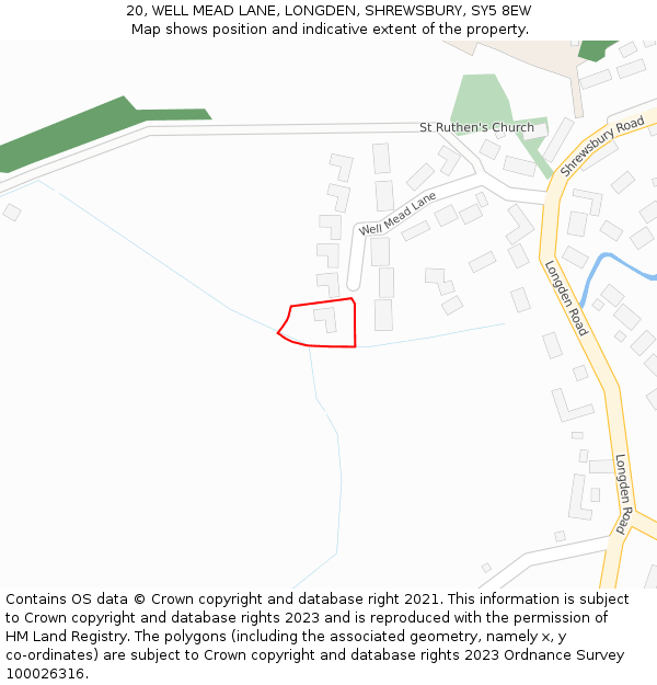 20, WELL MEAD LANE, LONGDEN, SHREWSBURY, SY5 8EW: Location map and indicative extent of plot