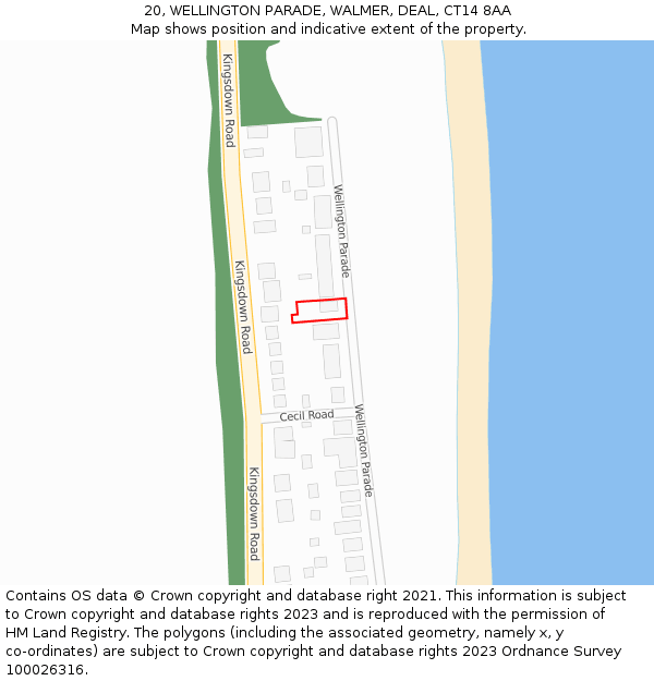 20, WELLINGTON PARADE, WALMER, DEAL, CT14 8AA: Location map and indicative extent of plot