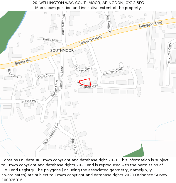 20, WELLINGTON WAY, SOUTHMOOR, ABINGDON, OX13 5FG: Location map and indicative extent of plot