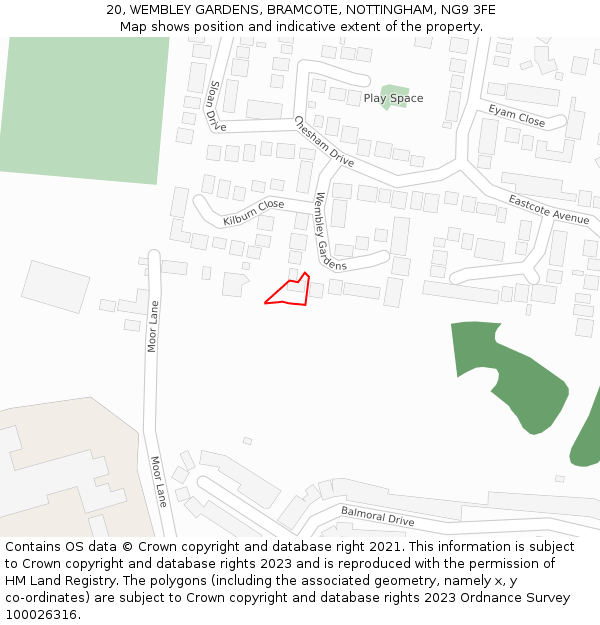 20, WEMBLEY GARDENS, BRAMCOTE, NOTTINGHAM, NG9 3FE: Location map and indicative extent of plot