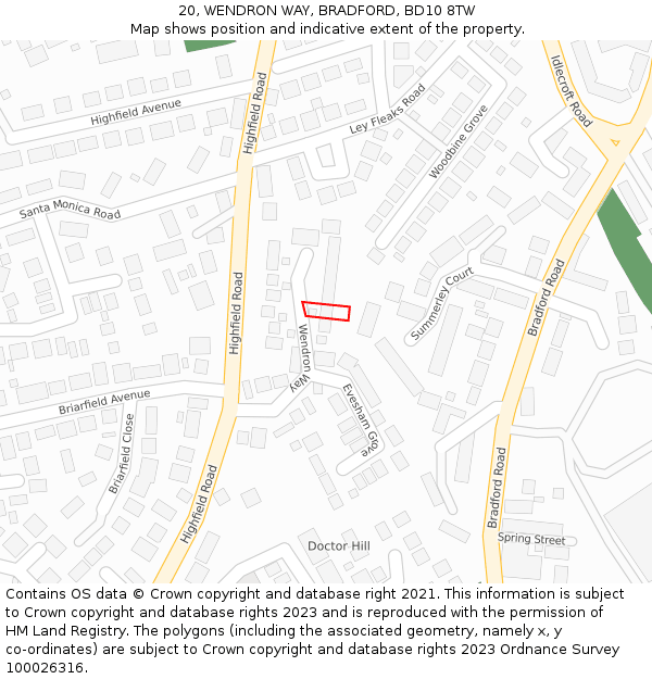 20, WENDRON WAY, BRADFORD, BD10 8TW: Location map and indicative extent of plot