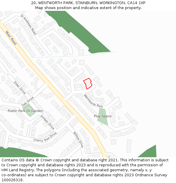 20, WENTWORTH PARK, STAINBURN, WORKINGTON, CA14 1XP: Location map and indicative extent of plot