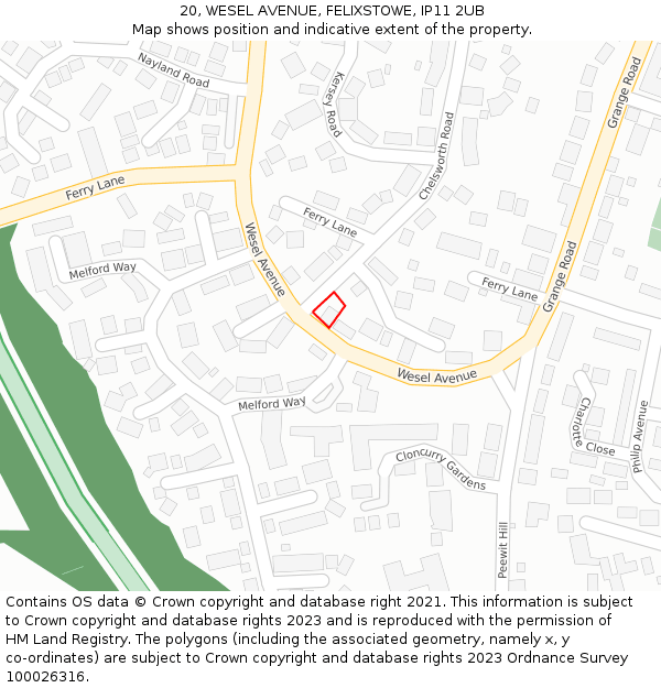 20, WESEL AVENUE, FELIXSTOWE, IP11 2UB: Location map and indicative extent of plot