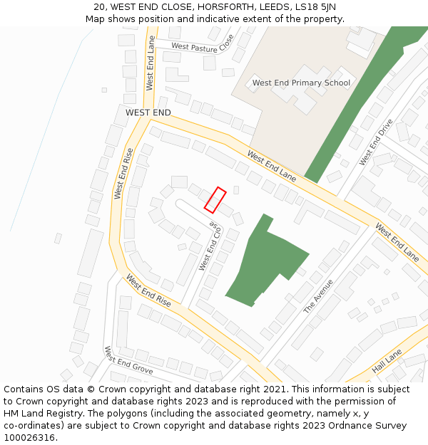 20, WEST END CLOSE, HORSFORTH, LEEDS, LS18 5JN: Location map and indicative extent of plot