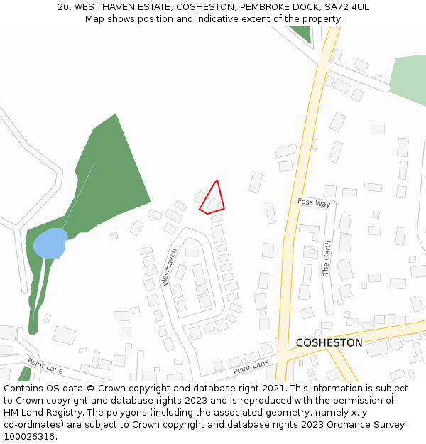 20, WEST HAVEN ESTATE, COSHESTON, PEMBROKE DOCK, SA72 4UL: Location map and indicative extent of plot