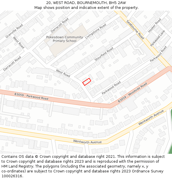 20, WEST ROAD, BOURNEMOUTH, BH5 2AW: Location map and indicative extent of plot