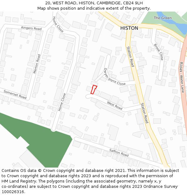 20, WEST ROAD, HISTON, CAMBRIDGE, CB24 9LH: Location map and indicative extent of plot