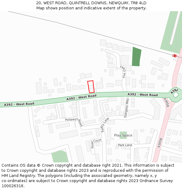 20, WEST ROAD, QUINTRELL DOWNS, NEWQUAY, TR8 4LD: Location map and indicative extent of plot