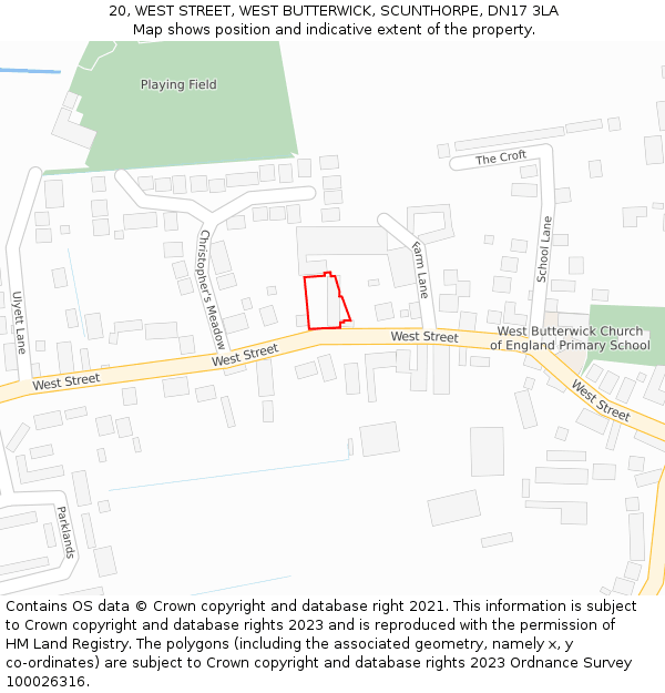 20, WEST STREET, WEST BUTTERWICK, SCUNTHORPE, DN17 3LA: Location map and indicative extent of plot