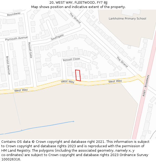 20, WEST WAY, FLEETWOOD, FY7 8JJ: Location map and indicative extent of plot