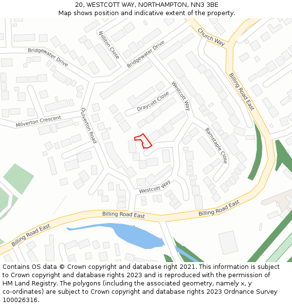 20, WESTCOTT WAY, NORTHAMPTON, NN3 3BE: Location map and indicative extent of plot