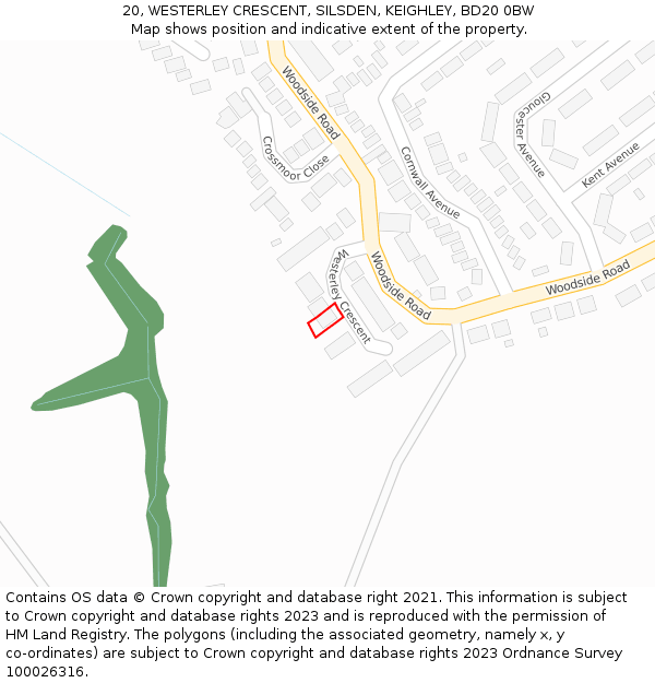 20, WESTERLEY CRESCENT, SILSDEN, KEIGHLEY, BD20 0BW: Location map and indicative extent of plot