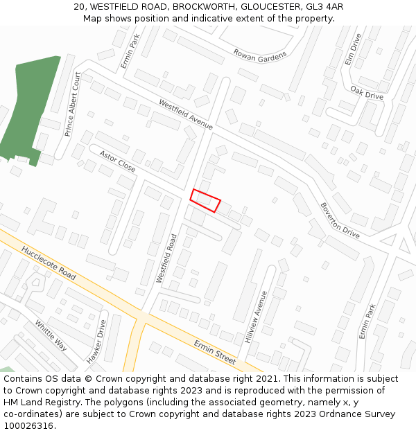 20, WESTFIELD ROAD, BROCKWORTH, GLOUCESTER, GL3 4AR: Location map and indicative extent of plot