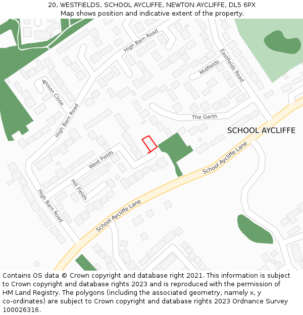 20, WESTFIELDS, SCHOOL AYCLIFFE, NEWTON AYCLIFFE, DL5 6PX: Location map and indicative extent of plot