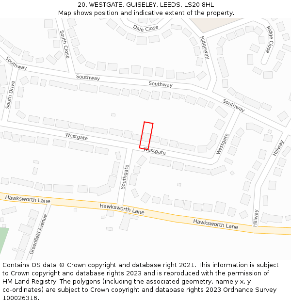 20, WESTGATE, GUISELEY, LEEDS, LS20 8HL: Location map and indicative extent of plot