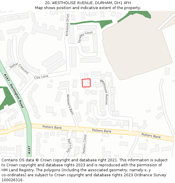 20, WESTHOUSE AVENUE, DURHAM, DH1 4FH: Location map and indicative extent of plot