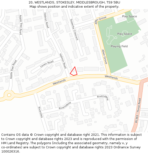 20, WESTLANDS, STOKESLEY, MIDDLESBROUGH, TS9 5BU: Location map and indicative extent of plot