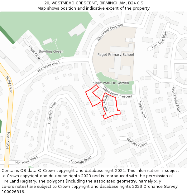 20, WESTMEAD CRESCENT, BIRMINGHAM, B24 0JS: Location map and indicative extent of plot