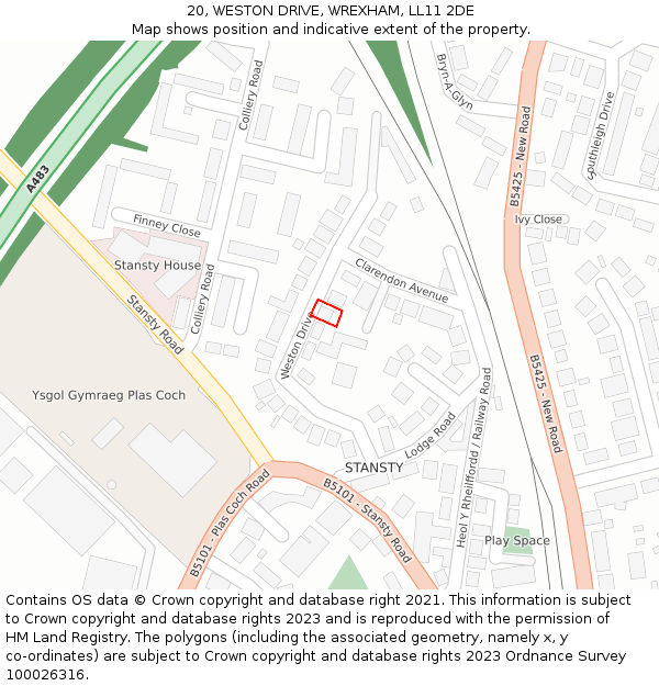 20, WESTON DRIVE, WREXHAM, LL11 2DE: Location map and indicative extent of plot