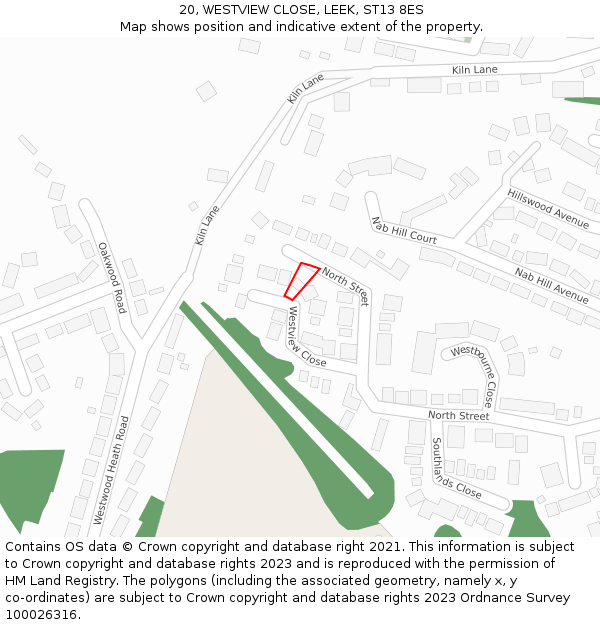 20, WESTVIEW CLOSE, LEEK, ST13 8ES: Location map and indicative extent of plot