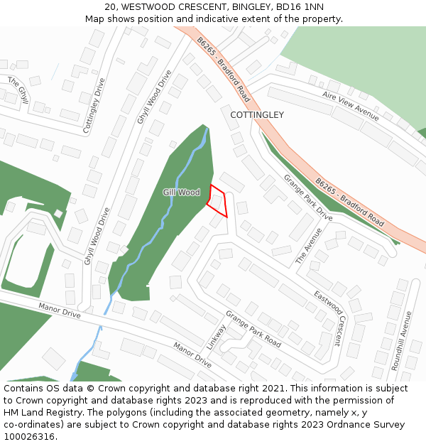 20, WESTWOOD CRESCENT, BINGLEY, BD16 1NN: Location map and indicative extent of plot