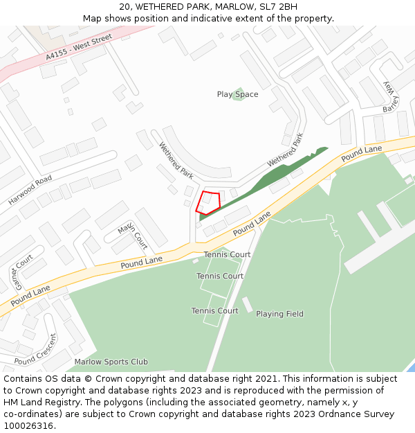 20, WETHERED PARK, MARLOW, SL7 2BH: Location map and indicative extent of plot