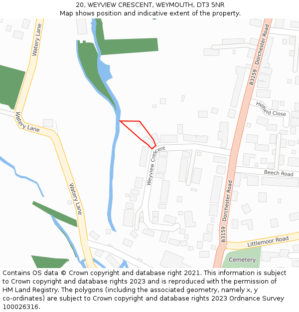 20, WEYVIEW CRESCENT, WEYMOUTH, DT3 5NR: Location map and indicative extent of plot