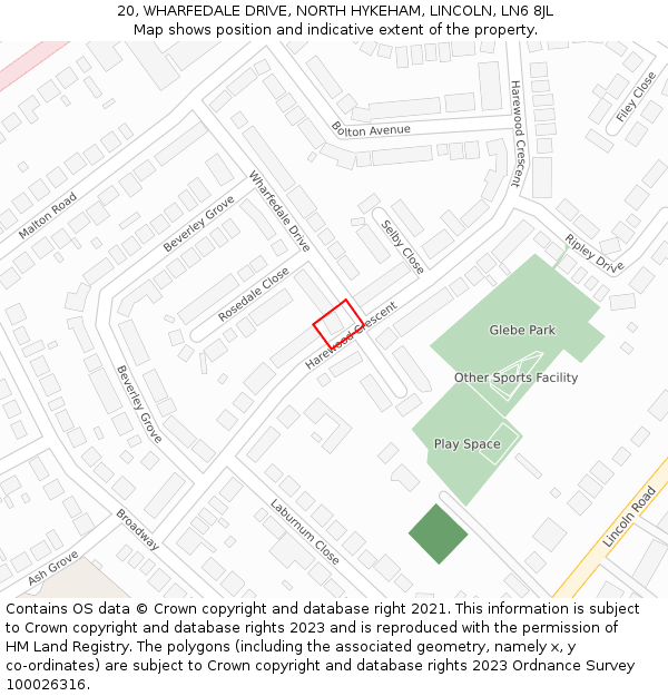 20, WHARFEDALE DRIVE, NORTH HYKEHAM, LINCOLN, LN6 8JL: Location map and indicative extent of plot