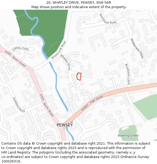 20, WHATLEY DRIVE, PEWSEY, SN9 5AR: Location map and indicative extent of plot