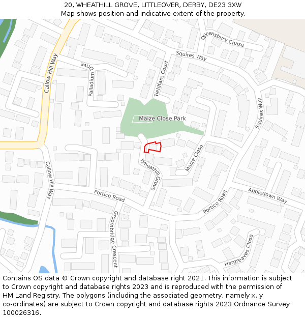 20, WHEATHILL GROVE, LITTLEOVER, DERBY, DE23 3XW: Location map and indicative extent of plot