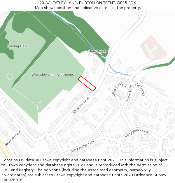 20, WHEATLEY LANE, BURTON-ON-TRENT, DE15 0DX: Location map and indicative extent of plot