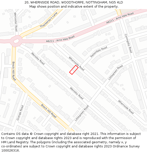 20, WHERNSIDE ROAD, WOODTHORPE, NOTTINGHAM, NG5 4LD: Location map and indicative extent of plot