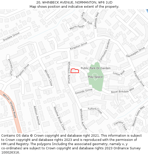 20, WHINBECK AVENUE, NORMANTON, WF6 1UD: Location map and indicative extent of plot