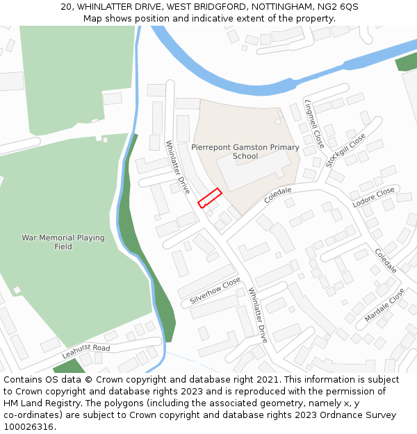 20, WHINLATTER DRIVE, WEST BRIDGFORD, NOTTINGHAM, NG2 6QS: Location map and indicative extent of plot