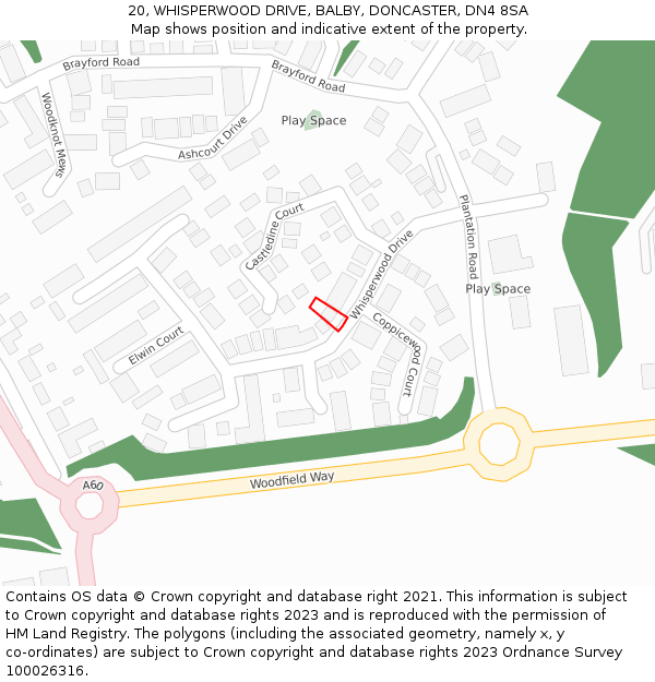 20, WHISPERWOOD DRIVE, BALBY, DONCASTER, DN4 8SA: Location map and indicative extent of plot