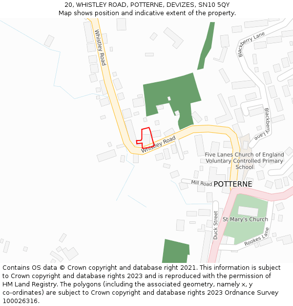 20, WHISTLEY ROAD, POTTERNE, DEVIZES, SN10 5QY: Location map and indicative extent of plot