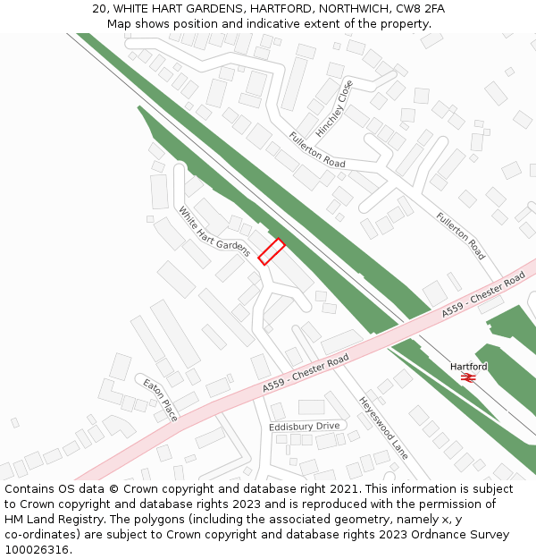 20, WHITE HART GARDENS, HARTFORD, NORTHWICH, CW8 2FA: Location map and indicative extent of plot