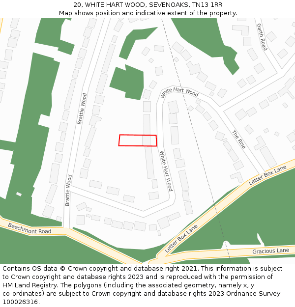 20, WHITE HART WOOD, SEVENOAKS, TN13 1RR: Location map and indicative extent of plot