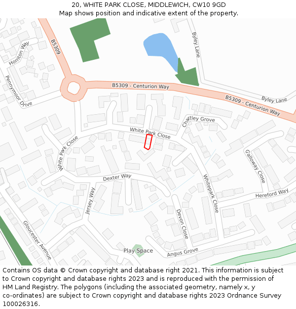20, WHITE PARK CLOSE, MIDDLEWICH, CW10 9GD: Location map and indicative extent of plot
